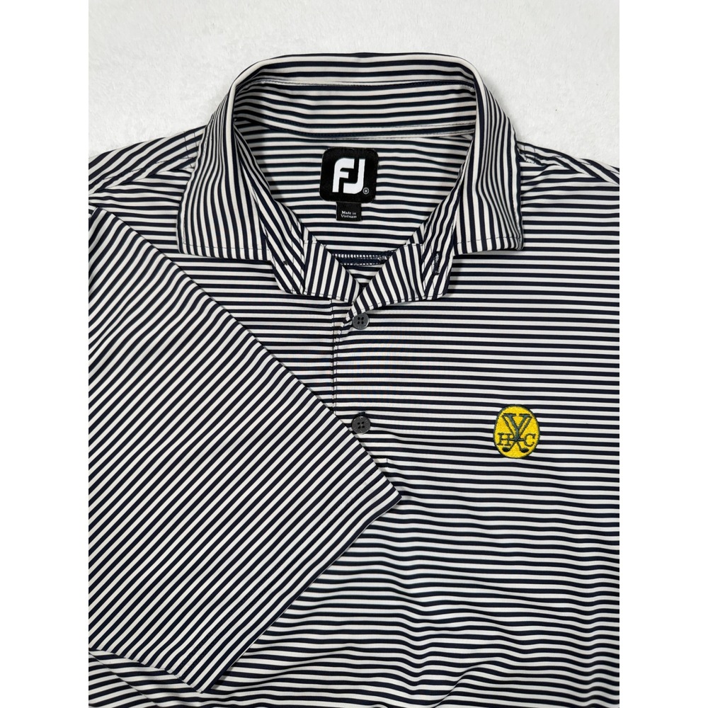 FootJoy Mens Navy White Striped ProDry Golf Polo Shirt Yeamans Hall Club 1925 XL